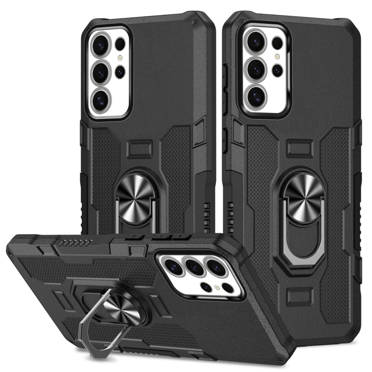 For Samsung Galaxy S25 Ultra 5G Ring Holder Armor Hybrid Phone Case(Black)