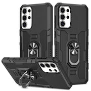 For Samsung Galaxy S25 Ultra 5G Ring Holder Armor Hybrid Phone Case(Black)