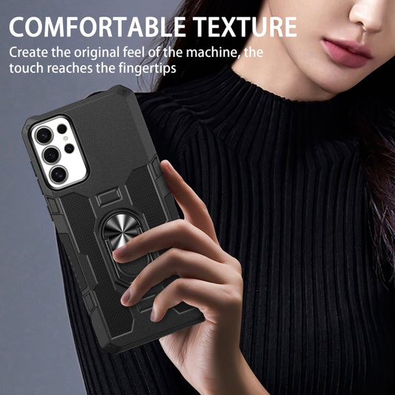 For Samsung Galaxy S25 Ultra 5G Ring Holder Armor Hybrid Phone Case(Black)