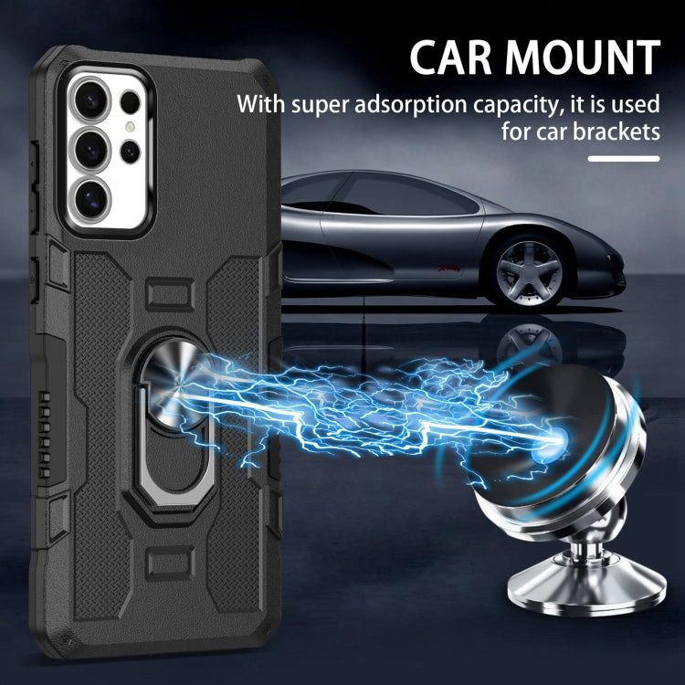 For Samsung Galaxy S25 Ultra 5G Ring Holder Armor Hybrid Phone Case(Black)
