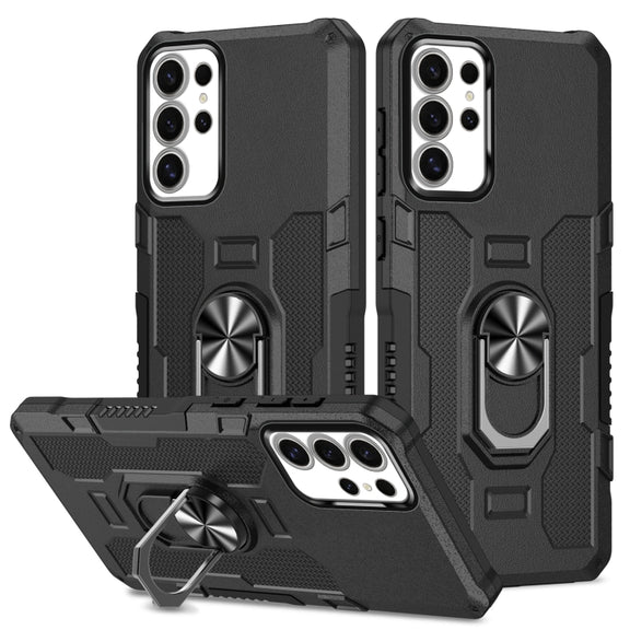 For Samsung Galaxy S25 Ultra 5G Ring Holder Armor Hybrid Phone Case(Black)