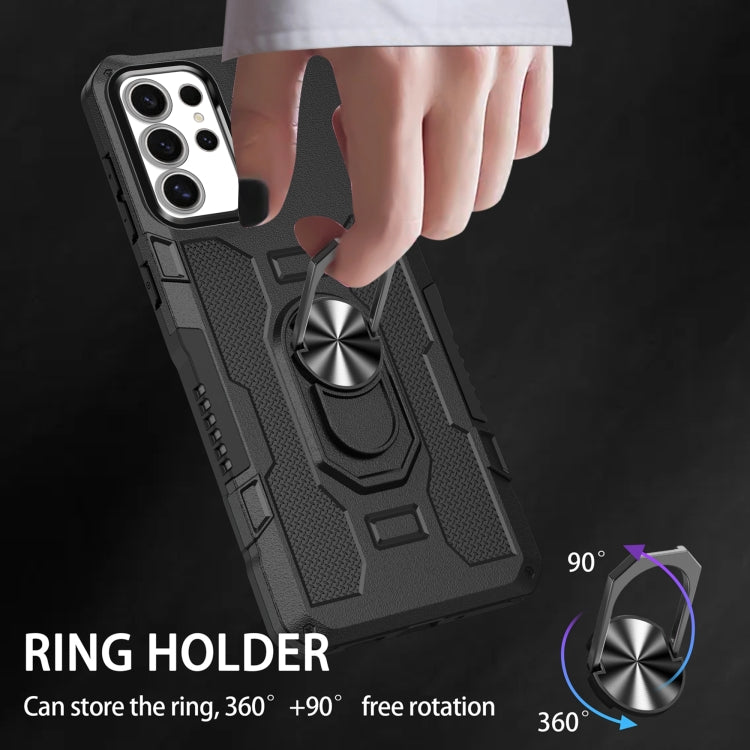 For Samsung Galaxy S25 Ultra 5G Ring Holder Armor Hybrid Phone Case(Black)