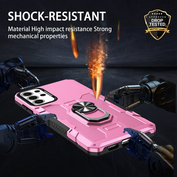 For Samsung Galaxy S25 Ultra 5G Ring Holder Armor Hybrid Phone Case(Pink)