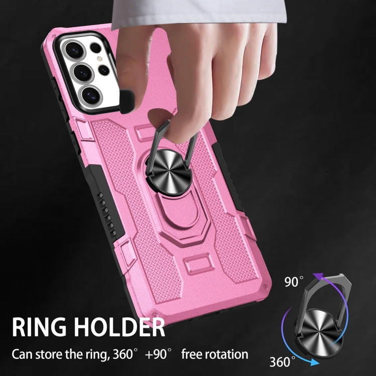 For Samsung Galaxy S25 Ultra 5G Ring Holder Armor Hybrid Phone Case(Pink)