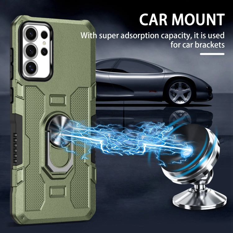 For Samsung Galaxy S25 Ultra 5G Ring Holder Armor Hybrid Phone Case(Green)