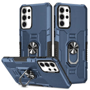 For Samsung Galaxy S25 Ultra 5G Ring Holder Armor Hybrid Phone Case(Blue)