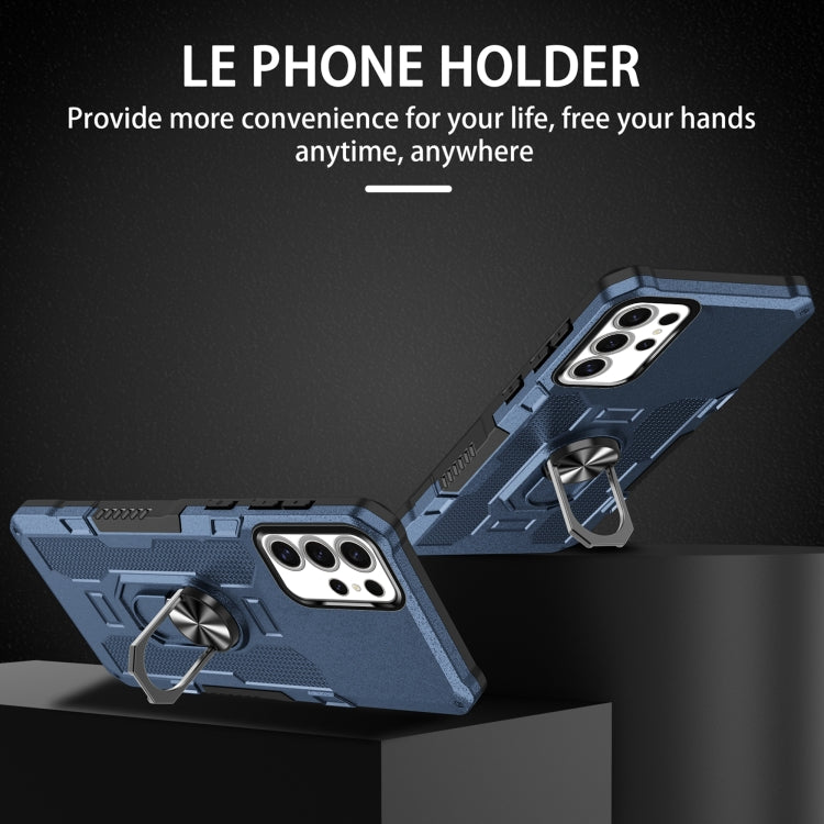 For Samsung Galaxy S25 Ultra 5G Ring Holder Armor Hybrid Phone Case(Blue)