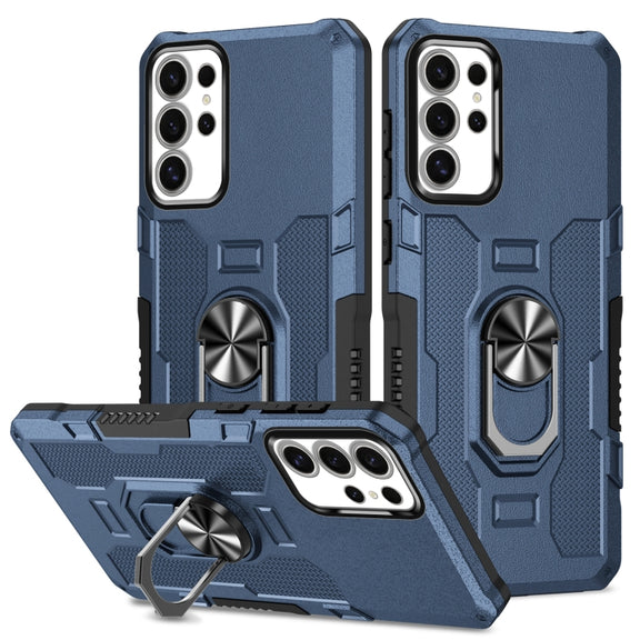 For Samsung Galaxy S25 Ultra 5G Ring Holder Armor Hybrid Phone Case(Blue)