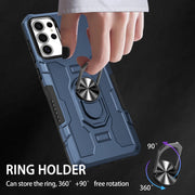 For Samsung Galaxy S25 Ultra 5G Ring Holder Armor Hybrid Phone Case(Blue)