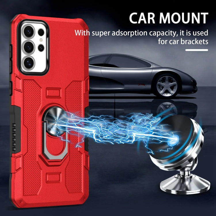 For Samsung Galaxy S25 Ultra 5G Ring Holder Armor Hybrid Phone Case(Red)