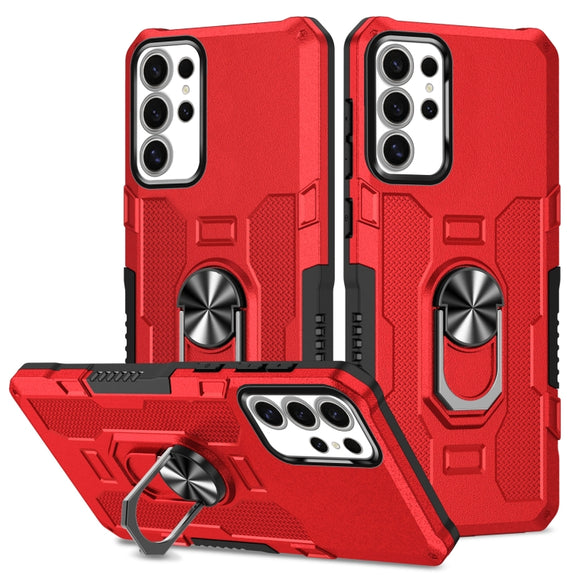 For Samsung Galaxy S25 Ultra 5G Ring Holder Armor Hybrid Phone Case(Red)