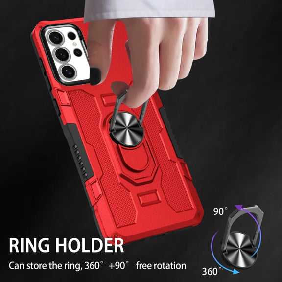 For Samsung Galaxy S25 Ultra 5G Ring Holder Armor Hybrid Phone Case(Red)
