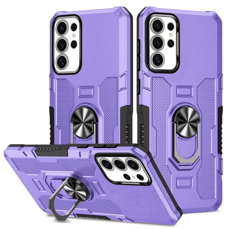For Samsung Galaxy S25 Ultra 5G Ring Holder Armor Hybrid Phone Case(Purple)