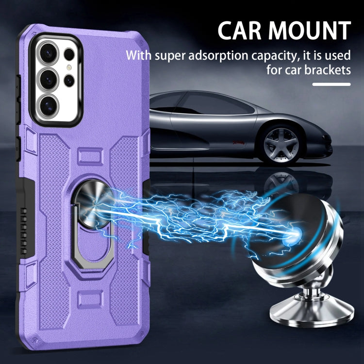 For Samsung Galaxy S25 Ultra 5G Ring Holder Armor Hybrid Phone Case(Purple)