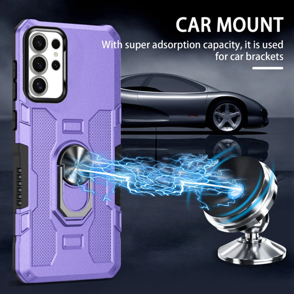 For Samsung Galaxy S25 Ultra 5G Ring Holder Armor Hybrid Phone Case(Purple)