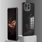 For  ASUS ROG Phone 9 Pro Snap Buckle Metal Frame Glass Back Panel Phone Case(Sierra Blue)