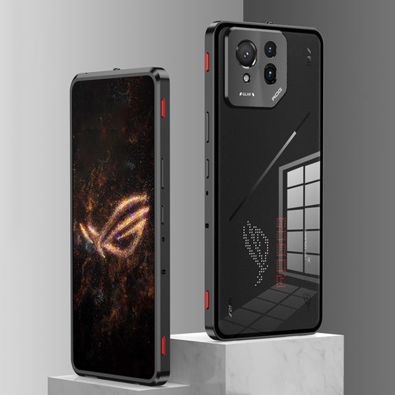 For  ASUS ROG Phone 9 Pro Snap Buckle Metal Frame Glass Back Panel Phone Case(Sierra Blue)