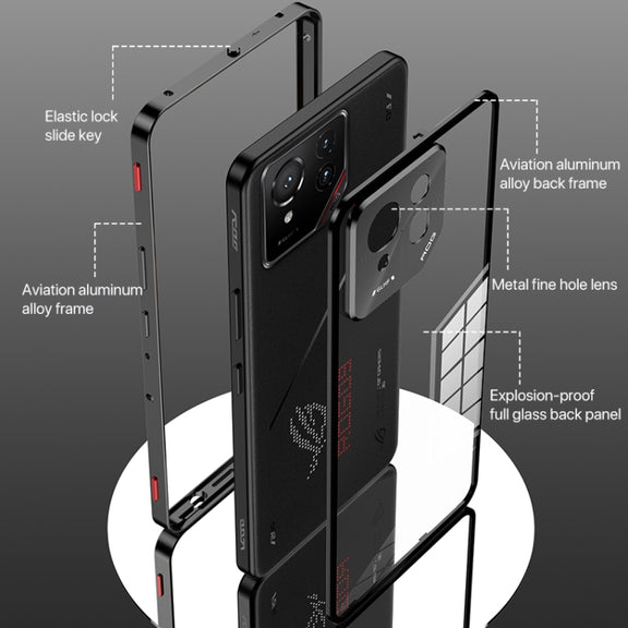 For  ASUS ROG Phone 9 Pro Snap Buckle Metal Frame Glass Back Panel Phone Case(Sierra Blue)