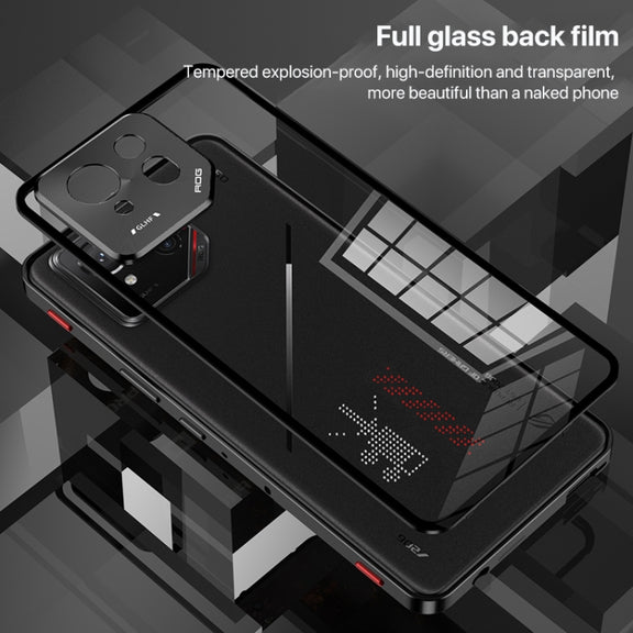 For  ASUS ROG Phone 9 Pro Snap Buckle Metal Frame Glass Back Panel Phone Case(Sierra Blue)