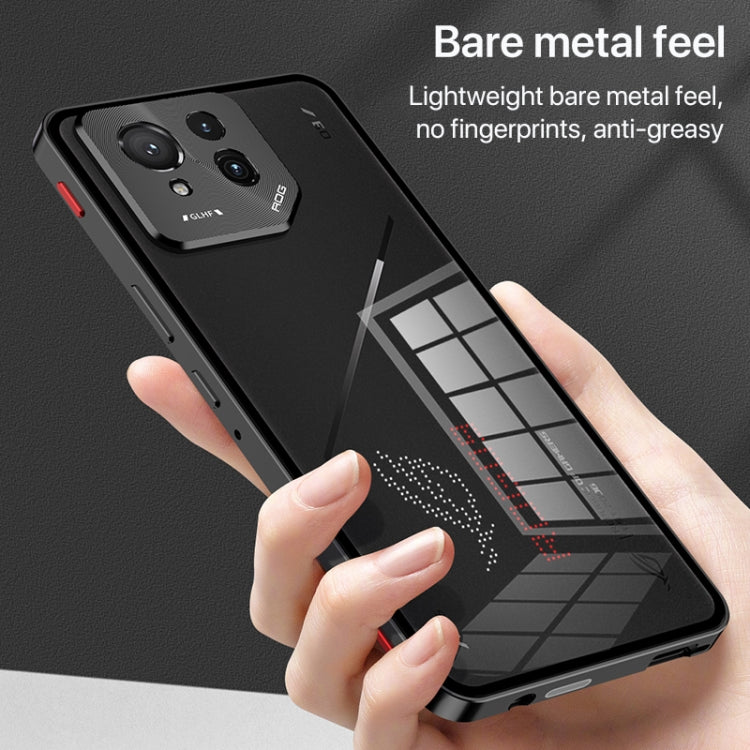 For  ASUS ROG Phone 9 Pro Snap Buckle Metal Frame Glass Back Panel Phone Case(Sierra Blue)