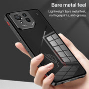For  ASUS ROG Phone 9 Pro Snap Buckle Metal Frame Glass Back Panel Phone Case(Silver)