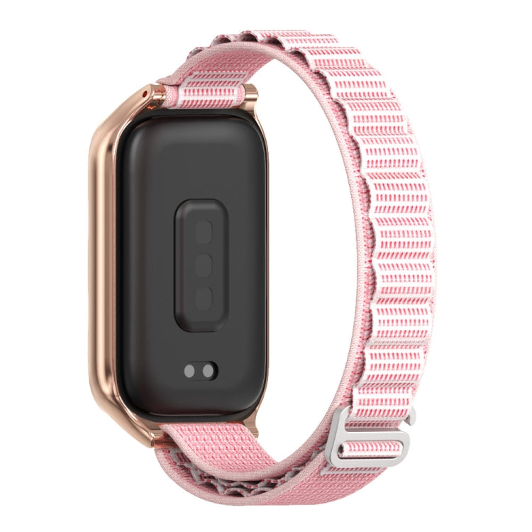 For Xiaomi Smart Band 9 Active / Redmi Band 3 Mijobs Metal Shell Nylon Watch Band(Pink Rose Gold)