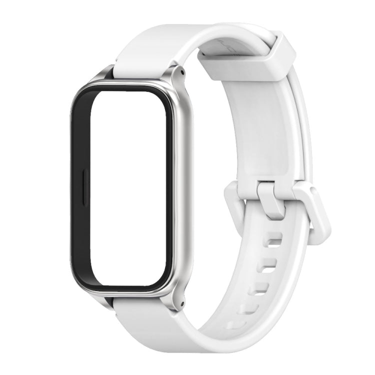 For Xiaomi Smart Band 9 Active / Redmi Band 3 Mijobs Metal Shell Silicone Watch Band(White Silver)