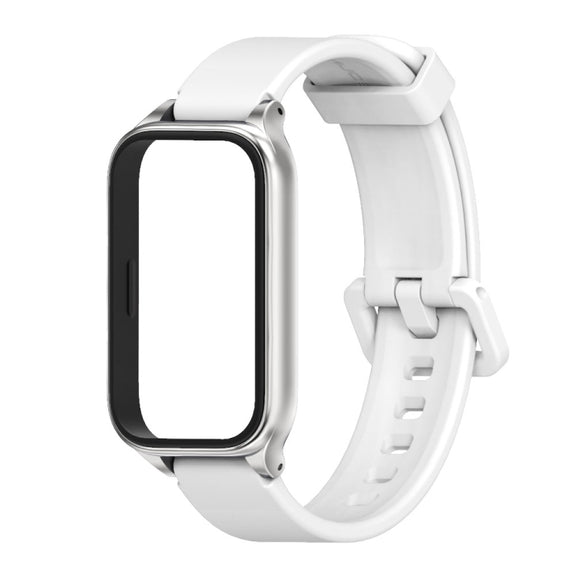 For Xiaomi Smart Band 9 Active / Redmi Band 3 Mijobs Metal Shell Silicone Watch Band(White Silver)