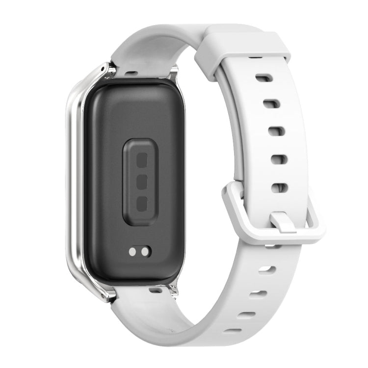 For Xiaomi Smart Band 9 Active / Redmi Band 3 Mijobs Metal Shell Silicone Watch Band(White Silver)