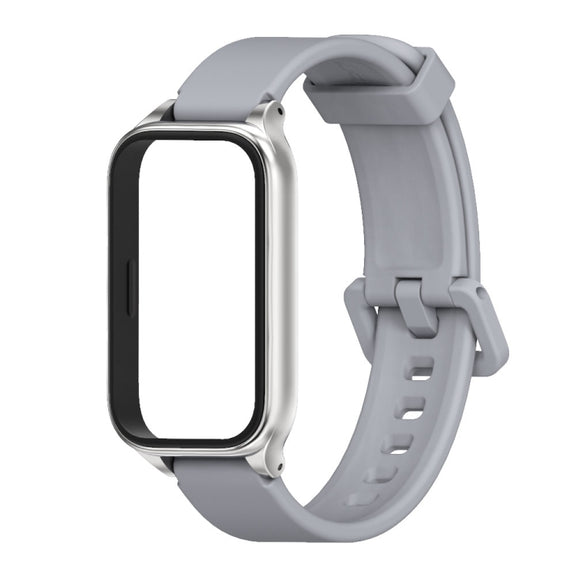 For Xiaomi Smart Band 9 Active / Redmi Band 3 Mijobs Metal Shell Silicone Watch Band(Grey Silver)