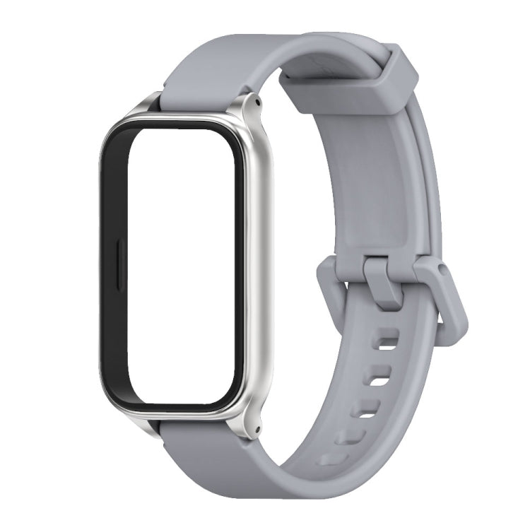 For Xiaomi Smart Band 9 Active / Redmi Band 3 Mijobs Metal Shell Silicone Watch Band(Grey Silver)