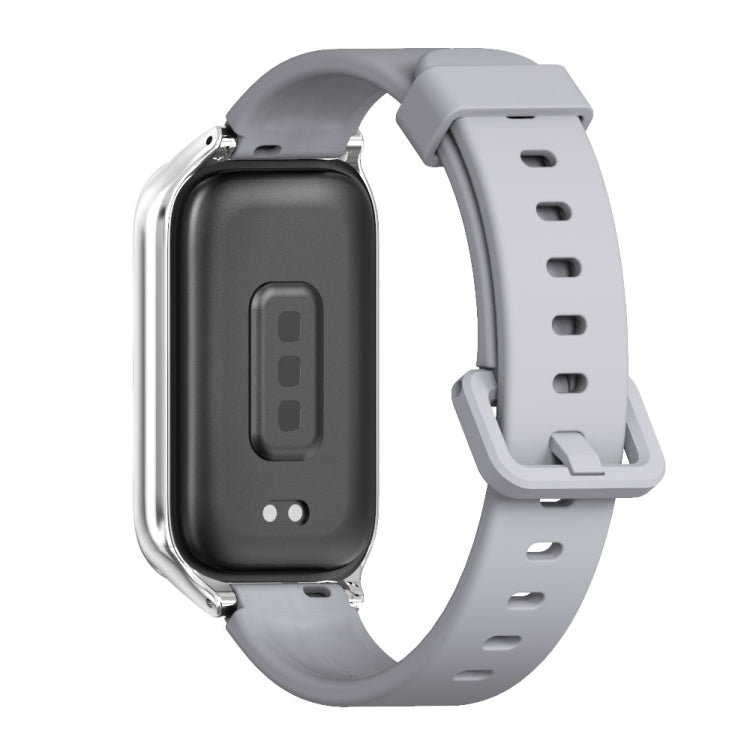 For Xiaomi Smart Band 9 Active / Redmi Band 3 Mijobs Metal Shell Silicone Watch Band(Grey Silver)