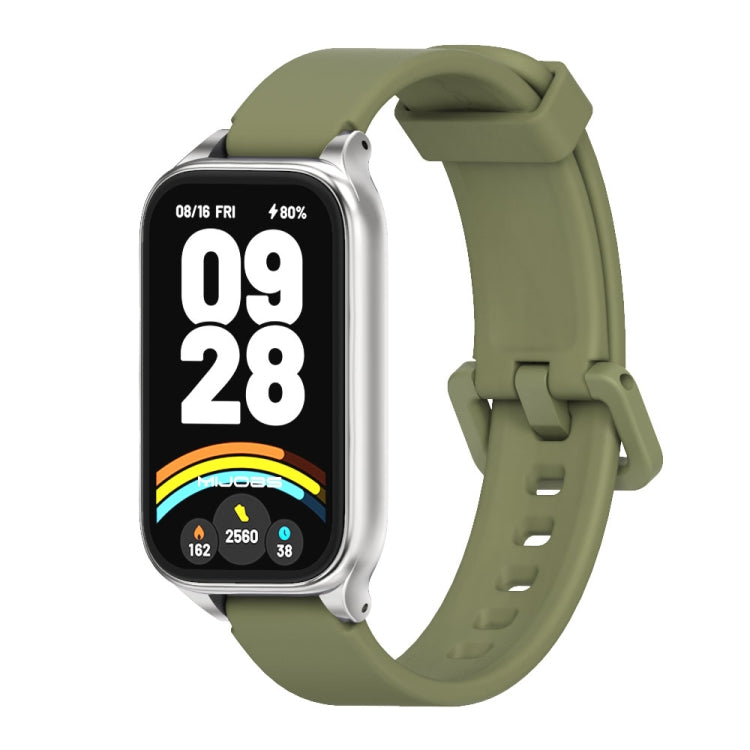 For Xiaomi Smart Band 9 Active / Redmi Band 3 Mijobs Metal Shell Silicone Watch Band(Army Green Silver)