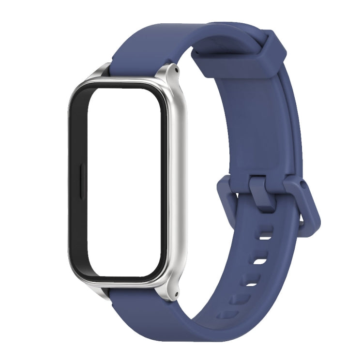For Xiaomi Smart Band 9 Active / Redmi Band 3 Mijobs Metal Shell Silicone Watch Band(Midnight Blue Silver)