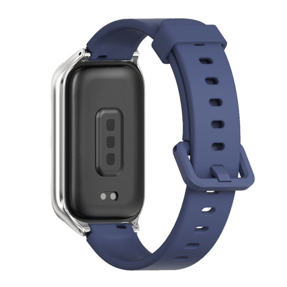 For Xiaomi Smart Band 9 Active / Redmi Band 3 Mijobs Metal Shell Silicone Watch Band(Midnight Blue Silver)