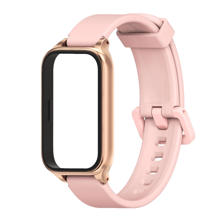 For Xiaomi Smart Band 9 Active / Redmi Band 3 Mijobs Metal Shell Silicone Watch Band(Pink Rose Gold)