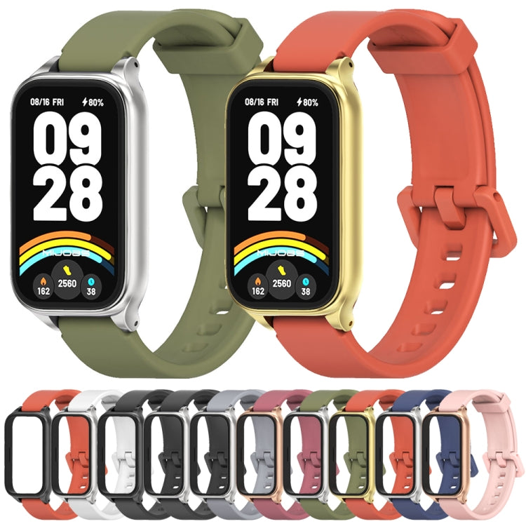 For Xiaomi Smart Band 9 Active / Redmi Band 3 Mijobs Metal Shell Silicone Watch Band(Grey Silver)