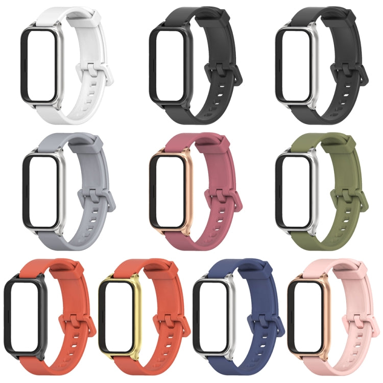 For Xiaomi Smart Band 9 Active / Redmi Band 3 Mijobs Metal Shell Silicone Watch Band(Grey Silver)