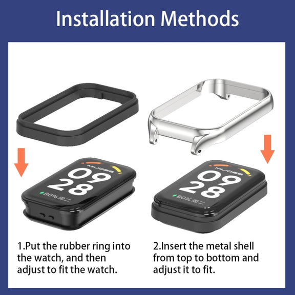 For Xiaomi Smart Band 9 Active / Redmi Band 3 Mijobs Metal Shell Silicone Watch Band(White Silver)