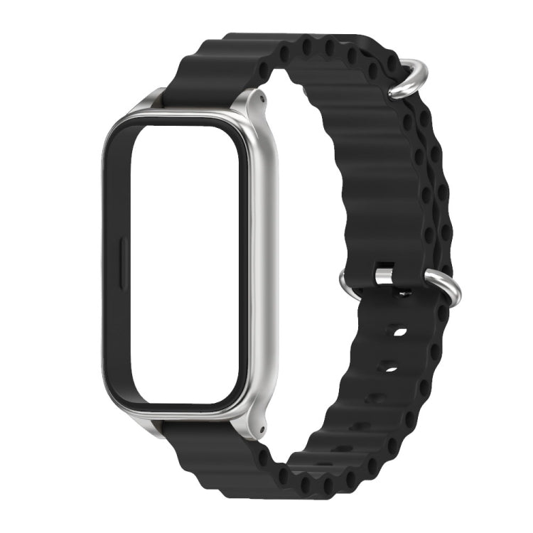 For Xiaomi Smart Band 9 Active / Redmi Band 3 Mijobs Metal Shell Marine Silicone Watch Band(Black Silver)