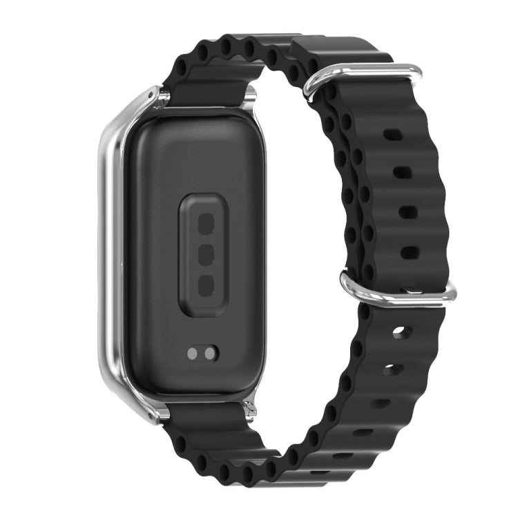 For Xiaomi Smart Band 9 Active / Redmi Band 3 Mijobs Metal Shell Marine Silicone Watch Band(Black Silver)