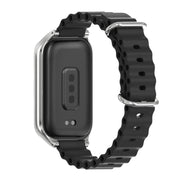For Xiaomi Smart Band 9 Active / Redmi Band 3 Mijobs Metal Shell Marine Silicone Watch Band(Black Silver)