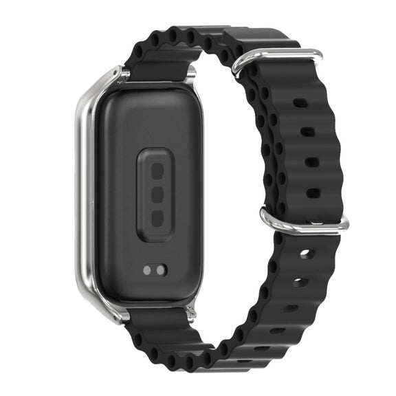 For Xiaomi Smart Band 9 Active / Redmi Band 3 Mijobs Metal Shell Marine Silicone Watch Band(Black Silver)