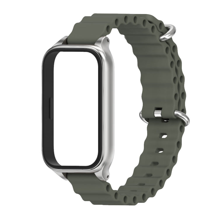 For Xiaomi Smart Band 9 Active / Redmi Band 3 Mijobs Metal Shell Marine Silicone Watch Band(khaki Grey Silver)