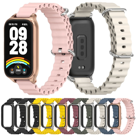 For Xiaomi Smart Band 9 Active / Redmi Band 3 Mijobs Metal Shell Marine Silicone Watch Band(Dark Blue Silver)