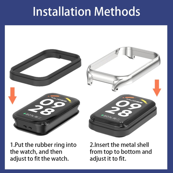 For Xiaomi Smart Band 9 Active / Redmi Band 3 Mijobs Metal Shell Marine Silicone Watch Band(Grey Silver)