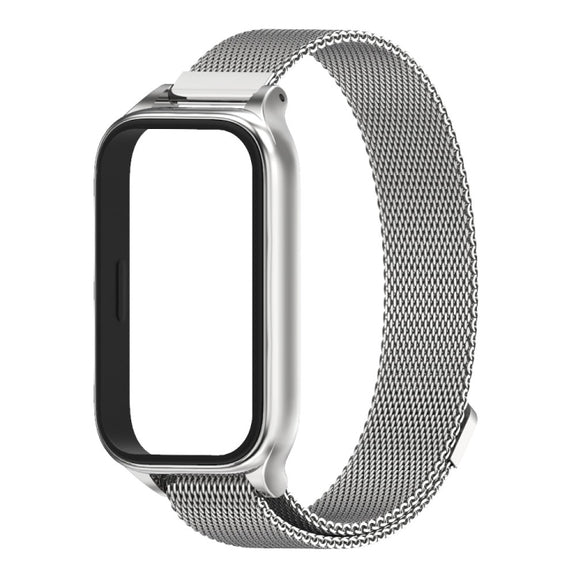 For Xiaomi Smart Band 9 Active / Redmi Band 3 Mijobs Metal Shell Milan Magnetic Watch Band(Silver)