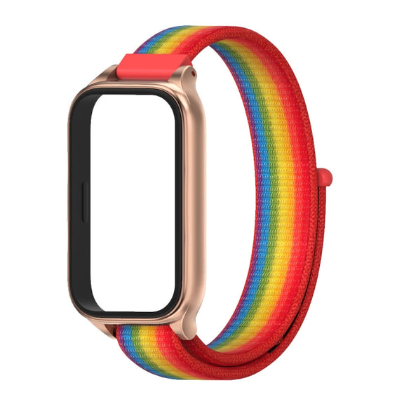 For Xiaomi Smart Band 9 Active / Redmi Band 3 Mijobs Metal Shell Nylon Loop Watch Band(Rainbow Rose Gold)
