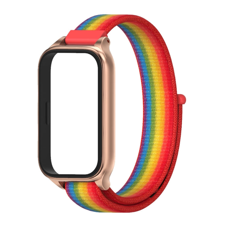 For Xiaomi Smart Band 9 Active / Redmi Band 3 Mijobs Metal Shell Nylon Loop Watch Band(Rainbow Rose Gold)
