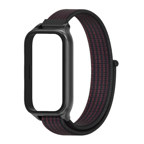 For Xiaomi Smart Band 9 Active / Redmi Band 3 Mijobs Metal Shell Nylon Loop Watch Band(Black Red)